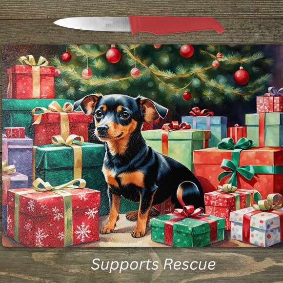 Christmas Chiweenie Dog Kitchen Tempered Glass Cutting Board or Trivet - Picture 1 of 1